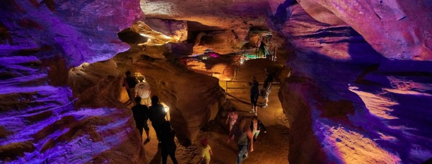 Laurel Caverns with people on a Lighted Cave Tour